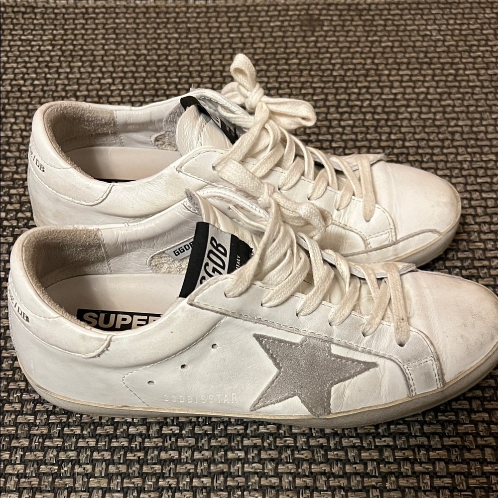 Golden Goose White and Silver Sneakers